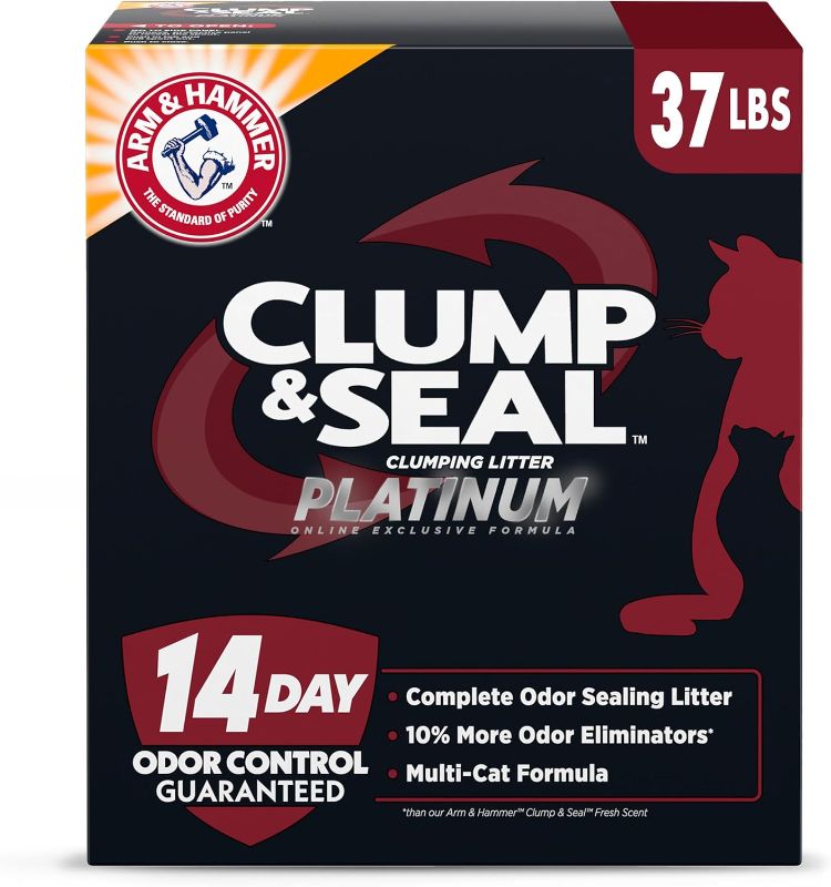 Photo 1 of ARM & HAMMER Clump & Seal Platinum Cat Litter, Multi-Cat Clumping Litter Forms Rock-Hard Clumps, Powerful Odor Eliminators with Baking Soda, 14-Day Odor Control, 37 lbs