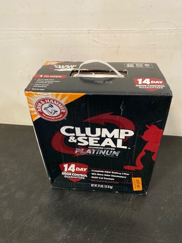 Photo 1 of ARM & HAMMER Clump & Seal Platinum Cat Litter, Multi-Cat Clumping Litter Forms Rock-Hard Clumps, Powerful Odor Eliminators with Baking Soda, 14-Day Odor Control, 37 lbs