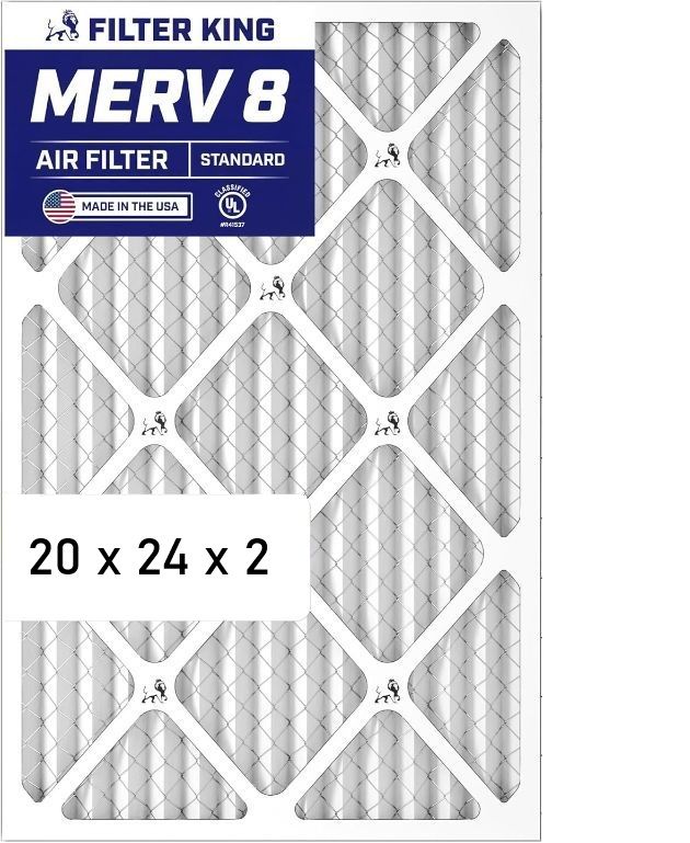 Photo 1 of Filter King 20x24x2 Air Filter (MERV 8) Dust & Allergy Control AC Furnace Filters, MADE IN USA, HVAC, Pleated, Electrostatic (Actual Size: 19.5 x 23.5 x 1.75)