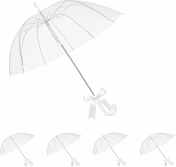 Photo 1 of 5 Pack Clear Umbrella Bulk, Bulk Umbrellas for Wedding, Transparent POE Auto Open Rain Umbrellas with Stainless Steel Frame, Large Canopy for Wedding Photography & Outdoor Events and Parties