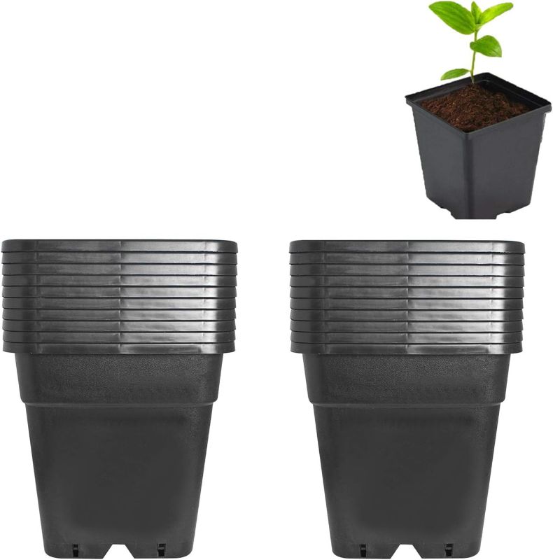 View 1 of 10-Pack 3 Gallon Square Plant Nursery Pot Grow Pots Black Nursery Container