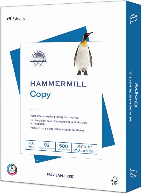 Photo 1 of Hammermill Printer Paper, 20 lb Copy Paper, 8.5 x 11 - 1 Ream (500 Sheets) - 92 Bright