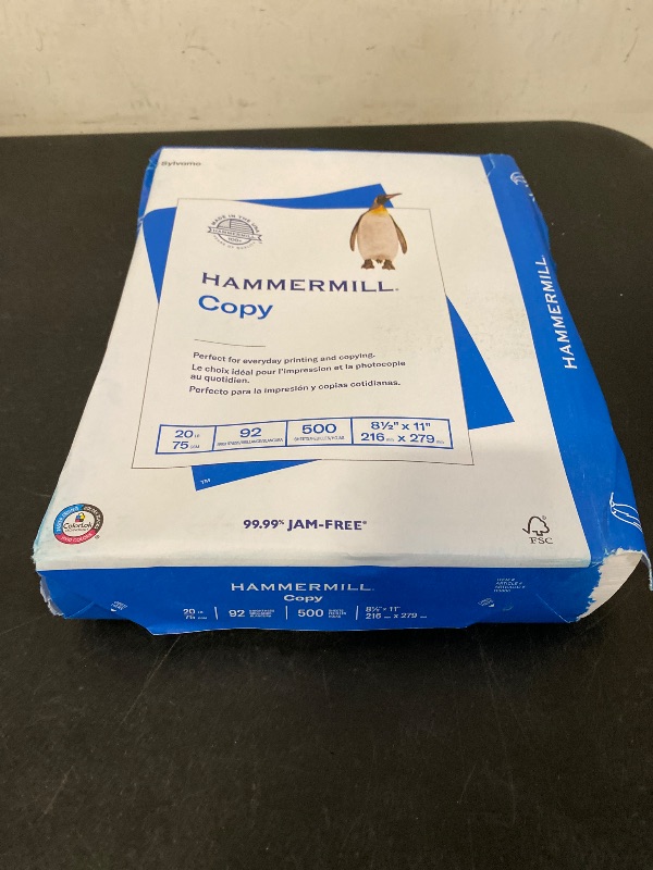Photo 1 of Hammermill Printer Paper, 20 lb Copy Paper, 8.5 x 11 - 1 Ream (500 Sheets) - 92 Bright