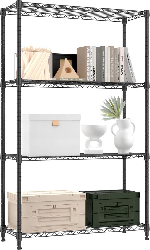 Photo 1 of 1000 lbs 4 Tier Shelf Metal Storage Shelves Shelving Wire Rack Heavy Duty Closet Organizers for Garage Kitchen Bathroom Laundry Black 13.8" D x 35.4" W x 59.5" H
