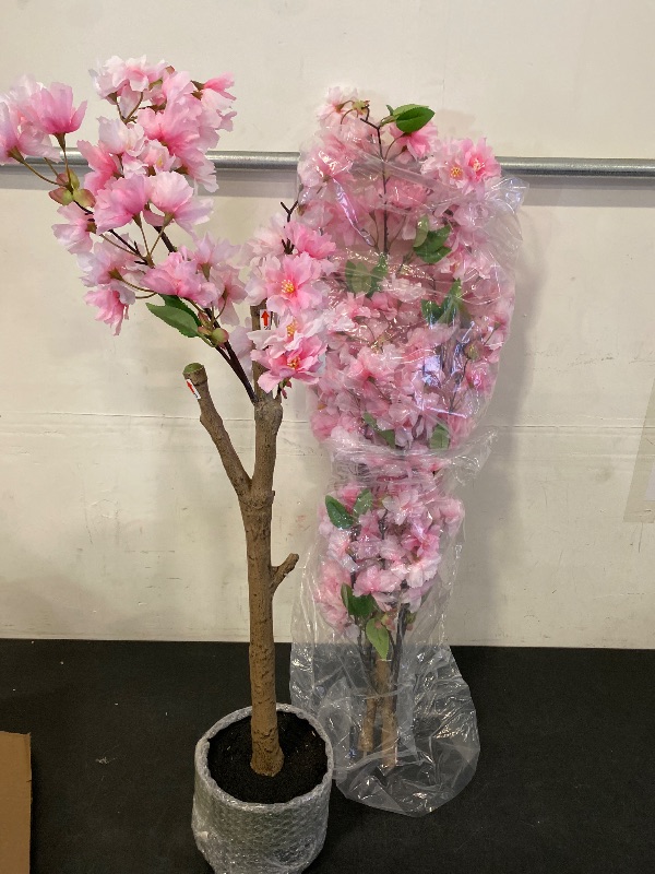 Photo 1 of 5FT Pink Cherry Blossom Artificial Tree, Lifelike Decorative Plant in Pot for Indoor, Garden, Office, Wedding & Party Decor