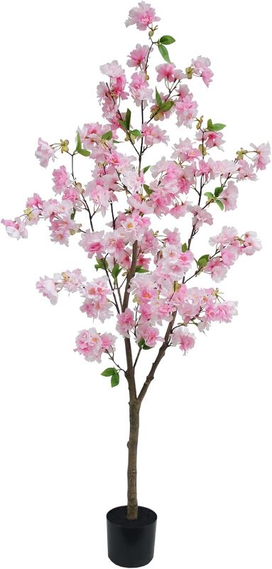 Photo 1 of 5FT Pink Cherry Blossom Artificial Tree, Lifelike Decorative Plant in Pot for Indoor, Garden, Office, Wedding & Party Decor