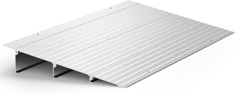 Photo 1 of Door Threshold Ramp 3" Rise Door Ramp Aluminum Entry Ramp or Doorways Rated 800 lbs Load Capacity forWheelchair Scooters Power Chairs Walkers Metallic