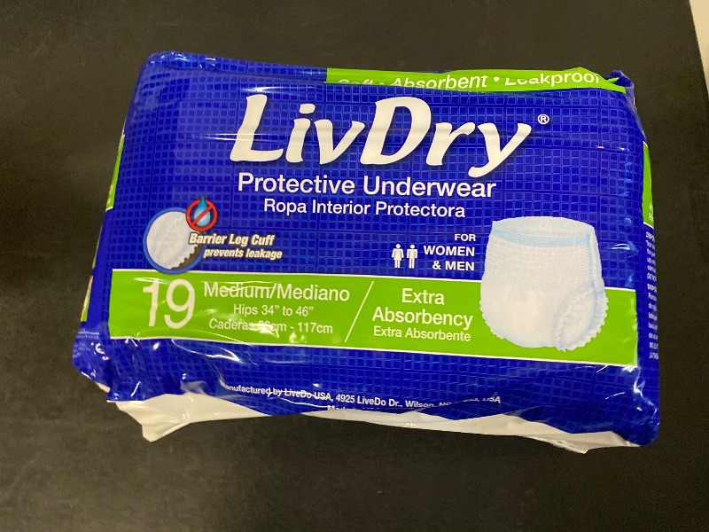 Photo 1 of LivDry Adult Diapers for Women and Men, Leak Guard Incontinence Underwear, Extra Absorbing (Medium, 19-Pack)