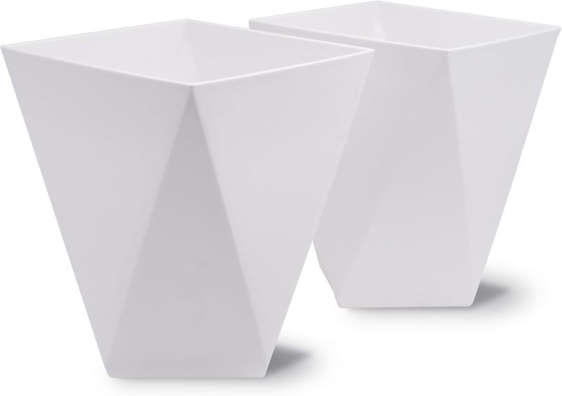 Photo 1 of 11 inch Large Plant Flower Pots Set of 2 Plastic Planters with Drainage Hole for Outdoor Indoor Garden, White