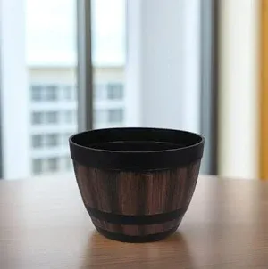 Photo 1 of 1 Set Resin Vintage Whiskey Barrel Planter Set - Indoor & Outdoor Round Plant Containers with Drainage Hole & Matching Saucer for Herbs, Flowers, Succulents
