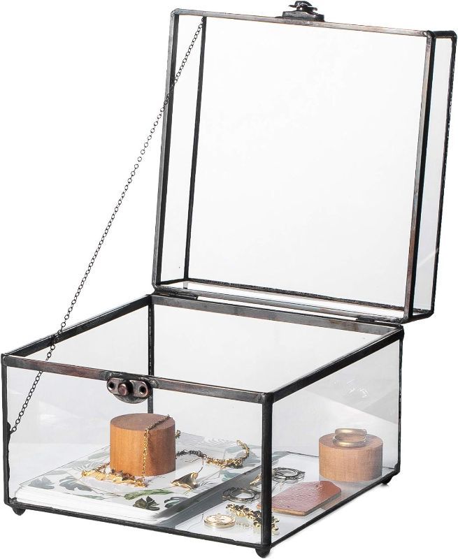Photo 1 of NCYP 6.9" x 6.9" x 5.5" Glass Storage Box - Home Tabletop Vintage Terrarium, Black Display Organizer for Jewelry, Ring, Earring - Indoor Decorative (Glass Box Only)