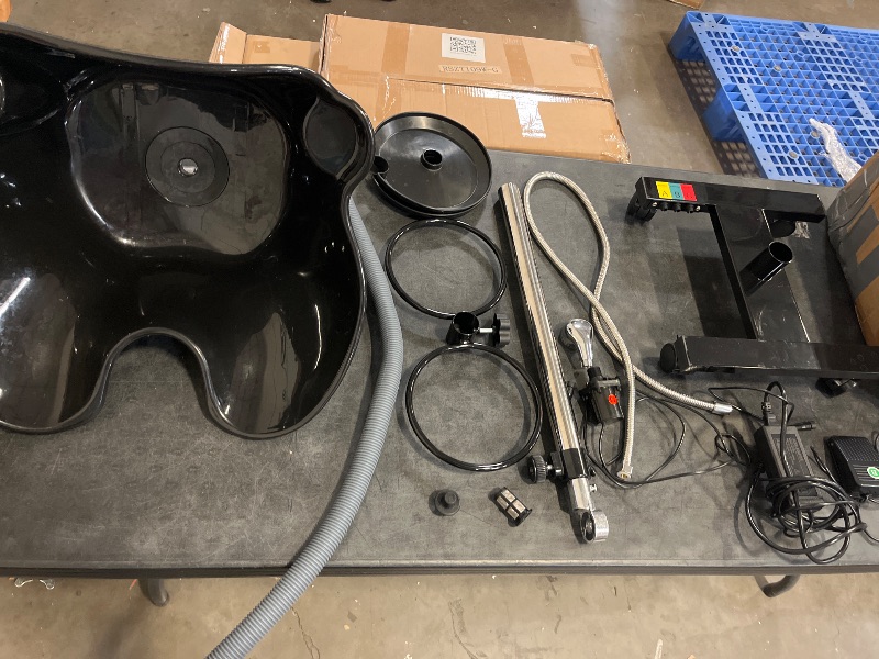 Photo 1 of Artist hand Portable Shampoo Bowl with Electric Pump, Hair Washing Station for Home & Barber, Adjustable Height, Dual-Bucket Design, Drain Hoses, High-Pressure Sprayer, Foot Pedal Switch, Black