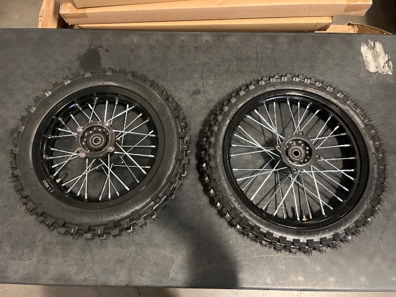 Photo 1 of 14" / 12" Wheels Kit, 60/100-14 and 80/100-12 Wheel Tire and Rim Kit, Disc Brake Wheel Tires Rim With 15mm Bearing for Off Road Dirt Pit Bike