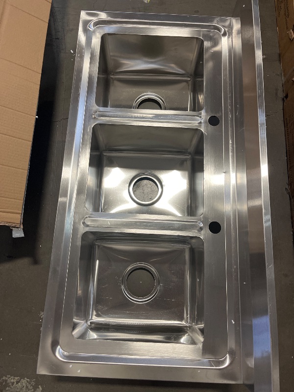 Photo 1 of 3 Compartment Utility Sink, 39" L x 18" W x 35.8" D Free Standing Triple Bowl Kitchen Sink with Cold and Hot Water Faucet, Commercial Stainless Steel Bowl for Kitchens, Garage, Laundry