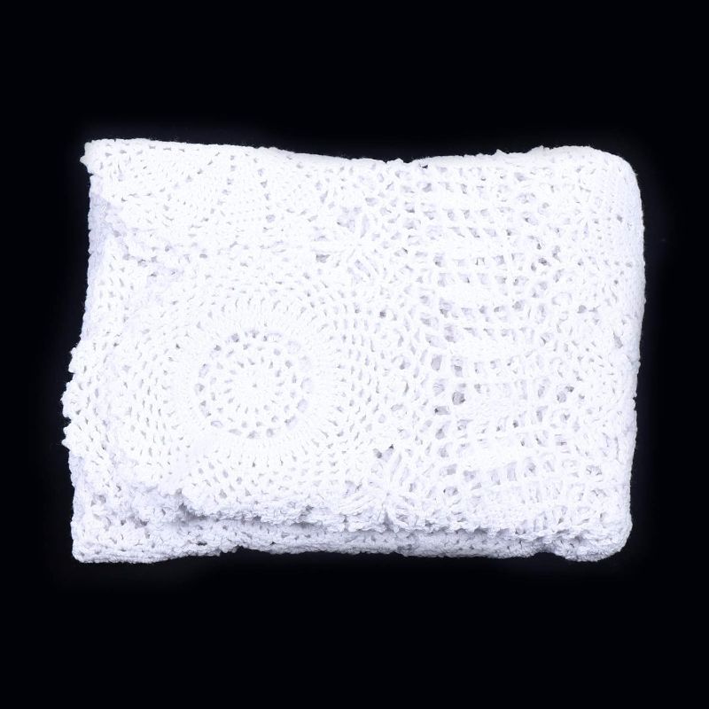 Photo 1 of 52inch Round Vintage Crochet Lace Cotton Floral Tablecloth Wedding Party White