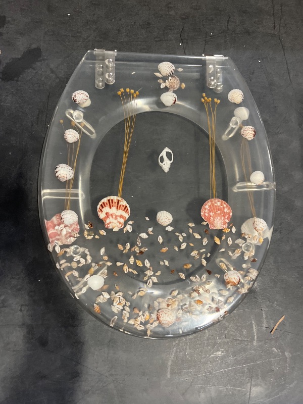 Photo 1 of Clear Resin Toilet Cover, 3D Dry Flower Toilet Cover, with Stainless Steel Adjustable Hinges, Suitable for O/V/U Shape Toilet