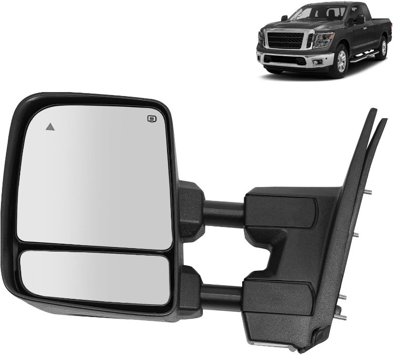 Photo 1 of Rearview Mirror for 2017-2022 Nissan Titan,Heated Blind Spot Mirror w/Puddle Light Manual Folding Clear Lens Replacement NI1320308 NI1321308 (Driver Side Mirror)