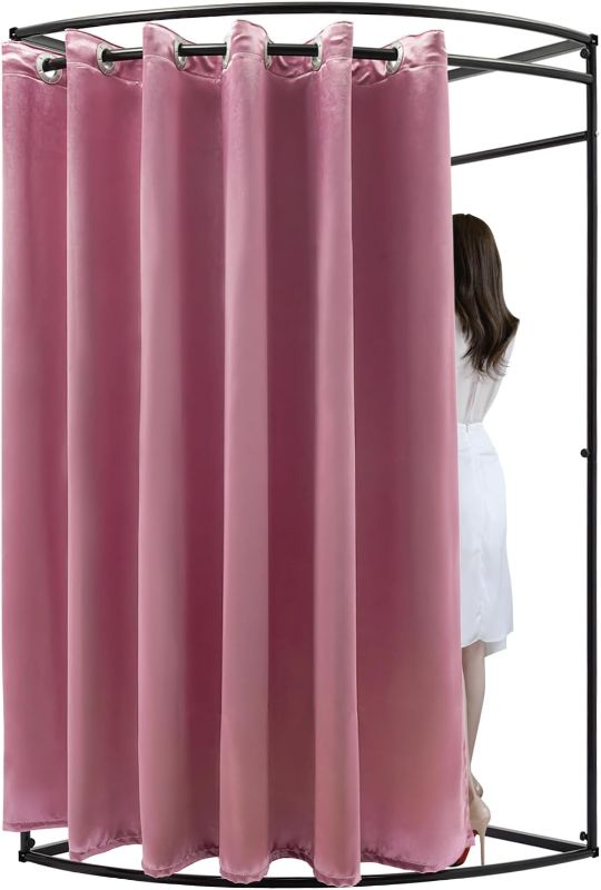 Photo 1 of Clothing Store Fitting Room, C-Shaped Wall Corner Changing Room for Privacy Protection, Freestanding Dressing Room for Boutique Clothing Store (Fan-shaped-39in-Pink)