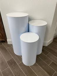 View 1 of Cylinder Pedestal Stands for Parties,Metal Cylinder Stands for Party White Round Display Pedestal Stand for Wedding Props Birthday Babyshower Party Event Decor 3PC