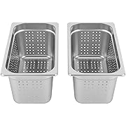 Photo 1 of DYNAMI 2-Pack 1/3 Size 6" Deep Perforated Stainless Steel Steam Table Pan, Commercial Catering Food Pan
