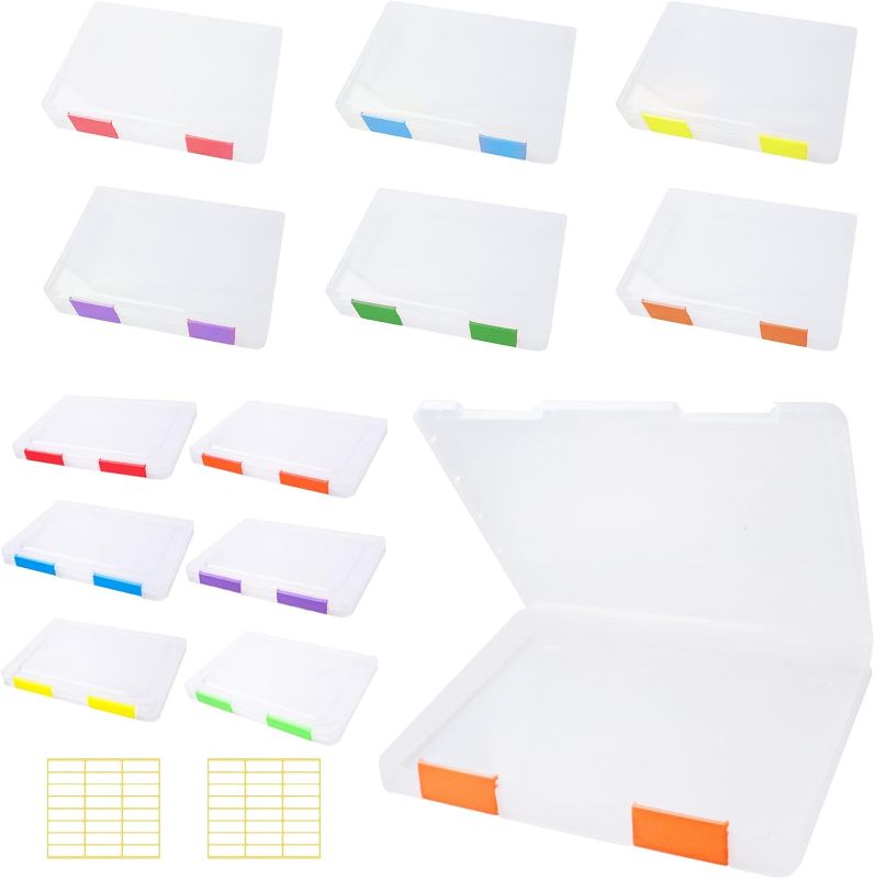 Photo 1 of 12 Pcs Clear A4 A5 File Box Document Plastic Storage Box with 48 Labels File Holder Organizer Paper Plastic Case Magazine Protector with Buckle Office School Supplies