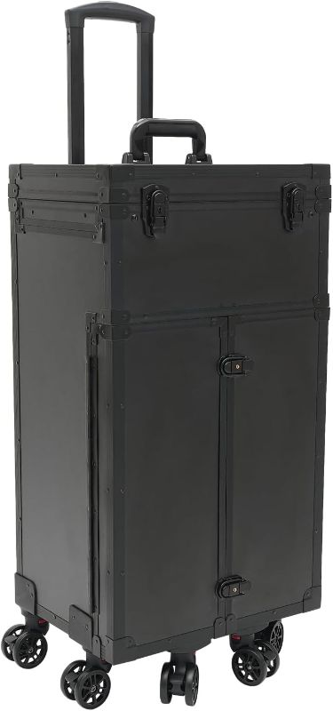 Photo 1 of Makeup Rolling Train Case Large Storage Cosmetic Trolley, Professional Cosmetic Organizer Box with Three Adjustable Rod Lengths Salon Barber Case Traveling Cart Trunk,15.75 * 11.81 * 31.5in