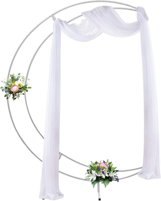 Photo 1 of 7FT Metal Crescent Moon Wedding Arch Stand, Wedding Arch Backdrop Stand Curved Flower Balloon Frame with Large Base for Wedding Birthday Party Anniversary Decor