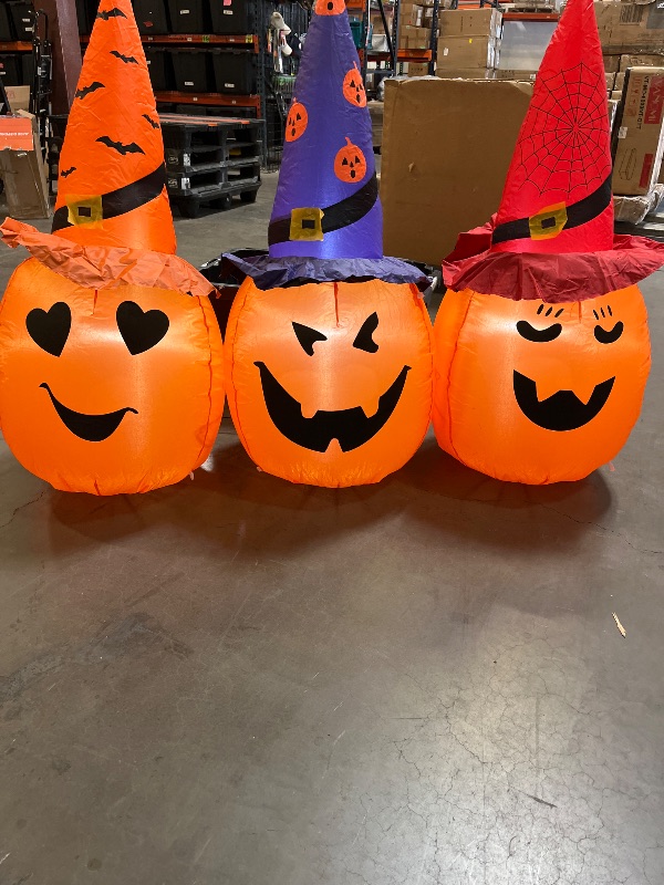 Photo 1 of GOOSH Halloween Inflatables Outdoor Pumpkin Combo with Wizard hat Blow Up Yard Decoration with LED Lights Built-in for Holiday Party Yard Garden