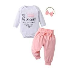 Photo 1 of Infant Newborn Baby Girl Clothes Baby Girl Outfits For All Seasons Long Sleeve Snap Romper Pant Sets With Headband