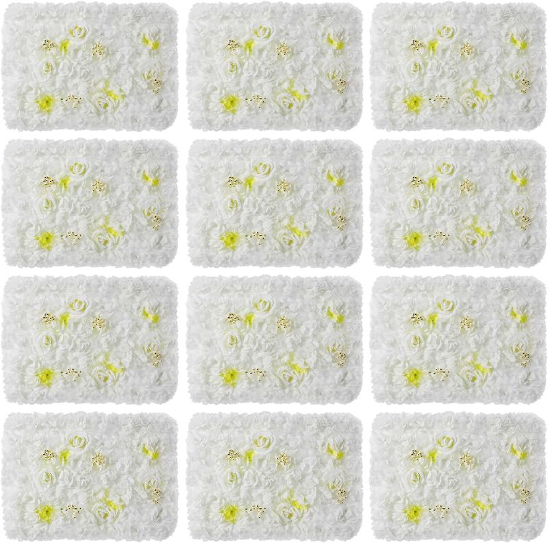 Photo 1 of 12PCS Artificial Flower Wall Panels, Floral Wall Panels, Flower Panels for Backdrop, Weddings, Event Decor, Bridal & Baby Shower, and Photography Décor (White Rose+Fruit)