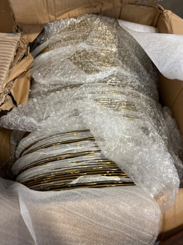 Photo 1 of Antique Charger Plates Set, 100 Pcs 13in Plastic Embossed Gold Chargers for Dinner Plate, Round Floral Gold Chargers Plates Bulk for Table Setting, Wedding, Party, Event (100Pcs-Gold)