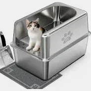 Photo 1 of Ptlom Stainless Steel High Sided Cat Litter Box, Large