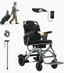 Photo 1 of 33 lb Lightweight Electric Wheelchairs for Adults & Seniors, 15 Miles Range Portable Foldable Motorized Wheelchairs, 360W All Terrain Power Wheelchair, 330 lb Capacity, w/Bonus Cane & Lock
