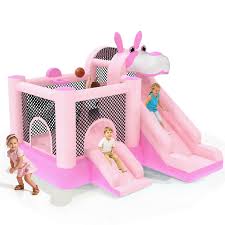 Photo 1 of Mukidy 114''x 114'' x 92.5'' Inflatable Bounce Houses for Kids 3-10 with Blower Double Slide and Ball Pit/Indoor Bouncy House, PVC, Child, Teen, Toddler Pink