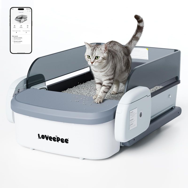 Photo 1 of Loveepee Self Cleaning Litter Box,Fully Open Automatic Litter Box with App Control for Multiple Cats,Electric Litter Robot with Triple Sensor Protection,10L Waste Bin,Include 1 Roll Liners - White