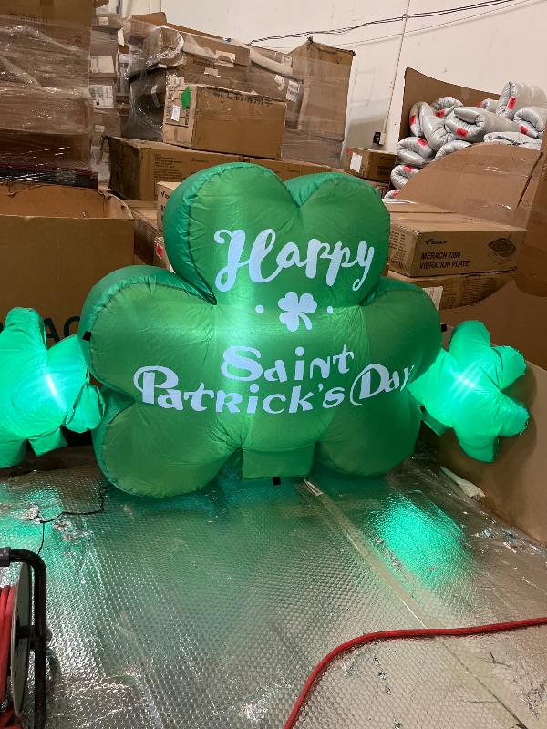 View 1 of 3.5-foot "Happy St. Patrick's Day" shamrock inflatable decoration.