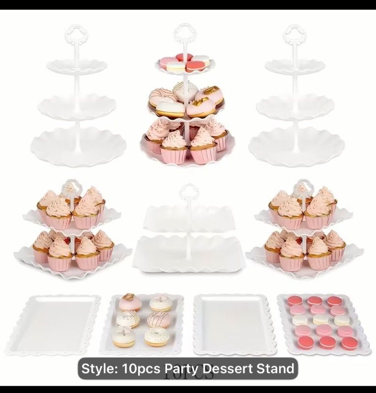 Photo 1 of 10 Cake Stands, Including Three Double-Tier And Three Triple-Tier Cupcake Stands, Along with Four Appetizer Trays, Perfect for Birthdays, Weddings, And Various Celebrations, Suitable for Both Indoor And Outdoor Settings, Makes a Great Gift