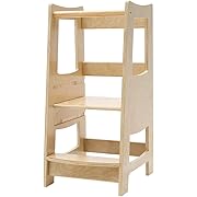 Photo 1 of EGREE Toddler Kitchen Step Stool with Safety Rail Kids Wooden Standing Tower for Kitchen Counter and Bathroom Sink, 3 Heights Adjustable Step Up Stool Mothers' Helper, Solid Wood Construction, Natural