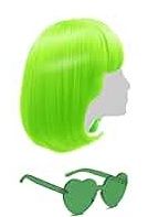 Photo 1 of Short Green Bob Wigs With Bangs For Halloween Bachelor Party Decorations Neon Clown Wig With Wig Cap & Heart Shape Glasses, Short Curly Costume Party, Daily Party Hairpiece For Women Disco Play