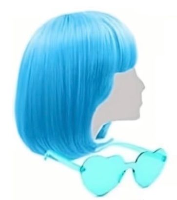 Photo 1 of Short Bob Colors Wigs With Bangs For Halloween Bachelor Party Decorations  Neon Clown WigsColorful Hair Wigs With Wig Caps & Heart Shape Glasses, Short Curly Wigs For Costume Party, Daily Party Hairpiece For Women Disco Play
