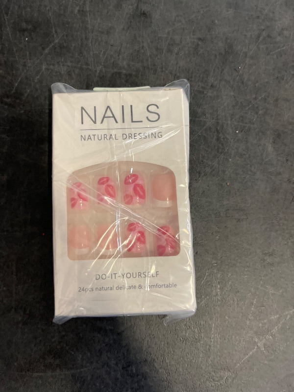Photo 1 of 24Pcs Valentine's Day Press on Nails Short Square Fake Nails with Sexy Lip Designs, French Tip Press on Nails Valentine's Day Acrylic Nails Full Cover False Nail for Women