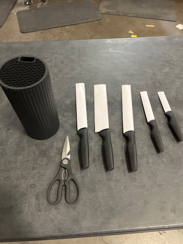 Photo 1 of 6-Piece Knives Set for Kitchen with Universal Knife Block, Dishwasher Safe, Charcoal