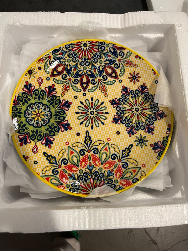 Photo 1 of 6pcs Bohemian 8-Inch Ceramic Pasta Plates with Vibrant Blue, Yellow, Red Patterns - Dishwasher & Microwave Safe, Ideal for Home Kitchen Decor or Gift, Kitchen Decor Essentials|Vibrant Pattern Plates|Durable Ceramic