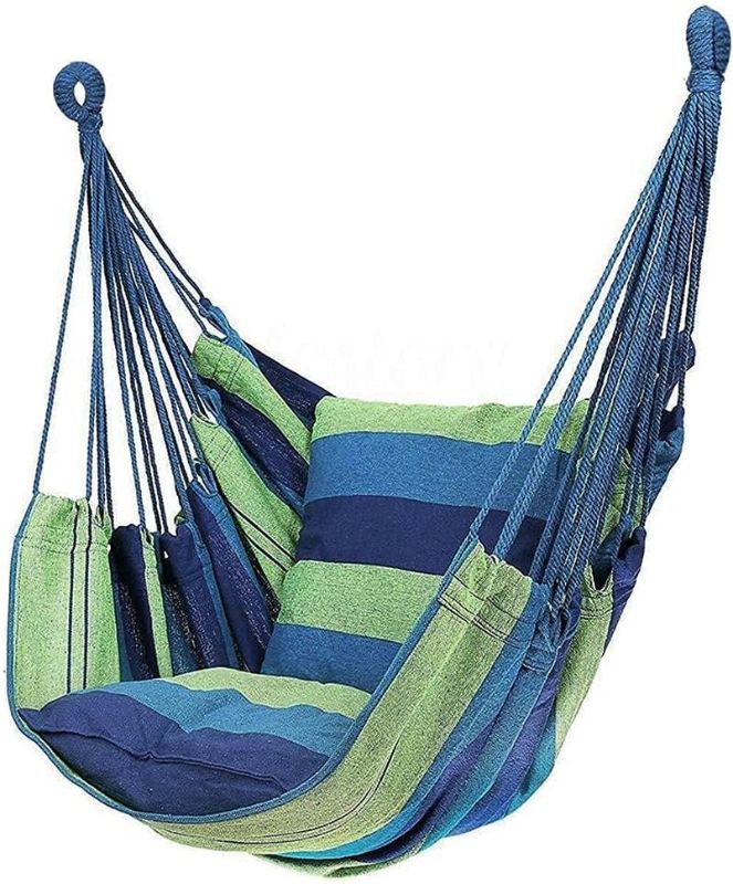 Photo 1 of Hammock Chair Max 300 Lbs Hammock Swing Chair with 2 Cushions Green 100x130cm(no Wooden Bar)