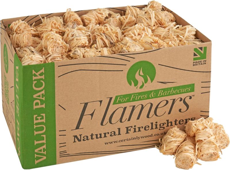 Photo 1 of Flamers Natural Firelighters 200 Value Pack - Fire Lighters for Wood Burner Firepit BBQ Pizza Oven Fireplace Chimenea Barbecue Fire Starter - Firestarter for Kiln Dried Kindling Log Coal Briquette
