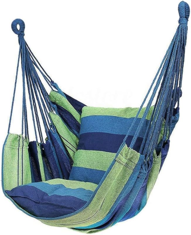 View 1 of Hammock Chair Max 300 Lbs Hammock Swing Chair with 2 Cushions Green 100x130cm(no Wooden Bar)