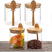 View 1 of Airtight Glass Jars With Bamboo Lids And Spoons, 17oz Glass Canisters With Lid For Spice Beans Tea, Sealed Sugar Container, Glass Coffee Containers, Food Jars Canisters, Kitchen Accessories (4pcs)