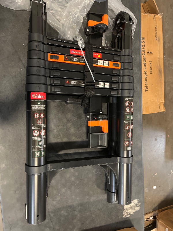 Photo 1 of 12.5 FT A Frame Telescoping Extension Ladder with Balance Bar & Wheels, Multi-Purpose Aluminum, Heavy Duty 330 lbs Max Capacity, Ideal for Home and Outdoor Work, Black