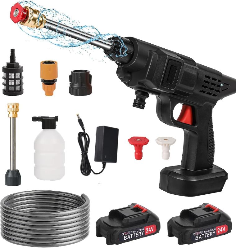 Photo 1 of Cordless Portable Power Cleaner, Handheld High-Pressure Car Washer Gun, 2*Battery & Charger Included, 2 Pressure Tip