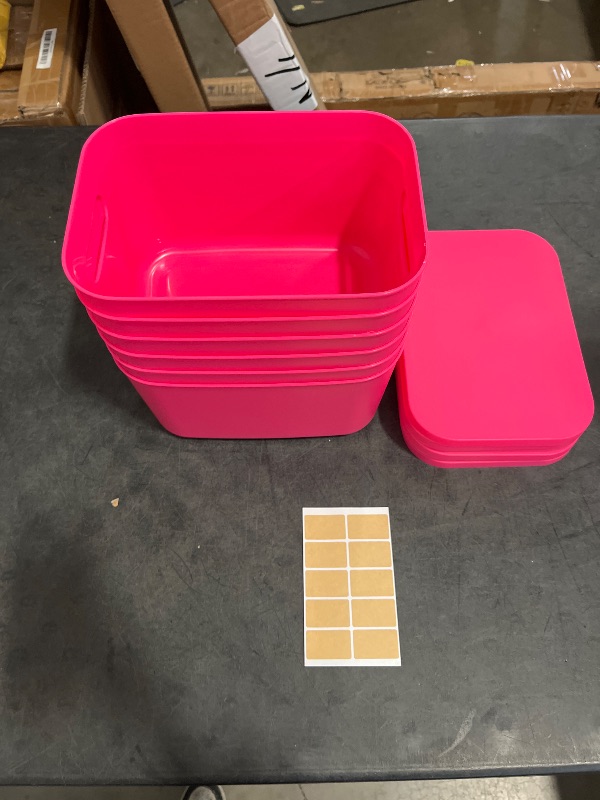 Photo 1 of 6 Pack Pink Storage Bins with Lids Stackable Storage Container for Organizing, Storage Boxes with Handle for Shelves, Cute Storage Bin for Craft, Snacks, 9.85x6.9x5.7 inch